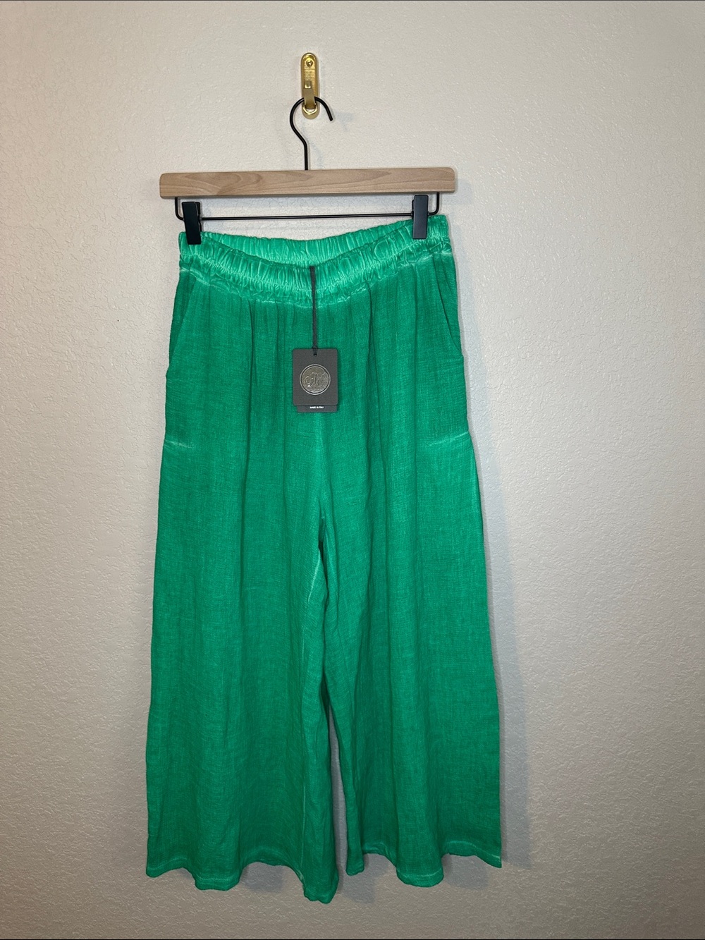 NWT Marella Green Linen Wide Leg Pants - Made in Italy - Size Large